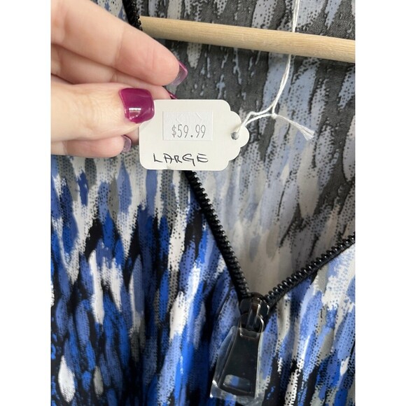 Women's Blue And White Coverup Dress With Zipper Detail Size Large NWT - Picture 3 of 11